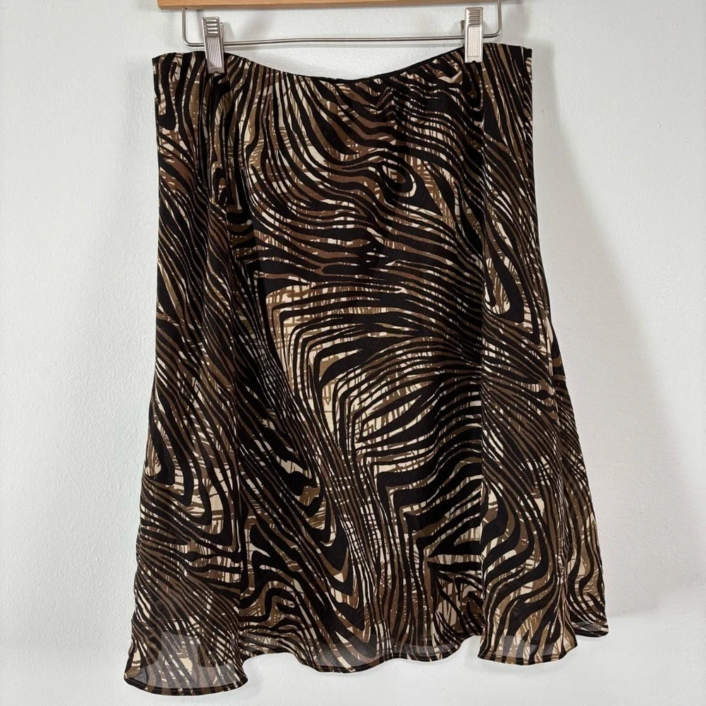 George Boho Y2K Earthy Zebra Print Sheer Lined Skirt Size 14